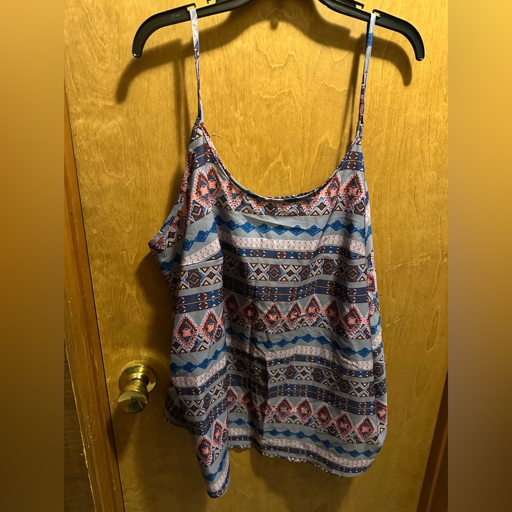 Patterned Sleeveless Top - Blue and Pink